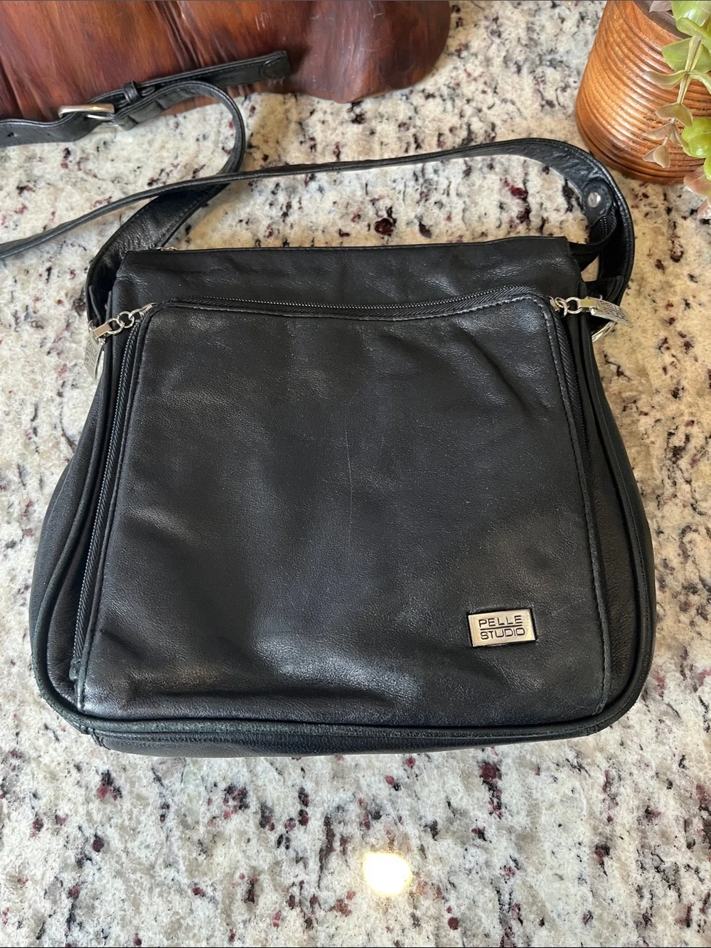 Pelle Studio Black Leather Messenger Crossbody